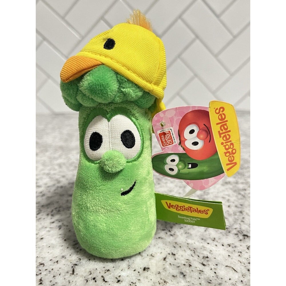 VeggieTales Junior Asparagus GUND Beanbag Pals Broccoli Hat 2010 NWT 6” Plush